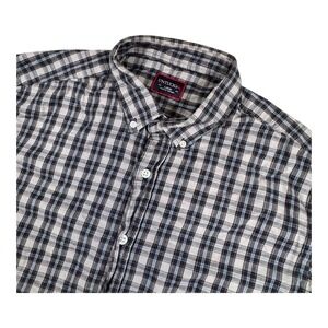 Untuckit Men's L Blue Gray Plaid Cotton Long Sleeve‎ Button Shirt